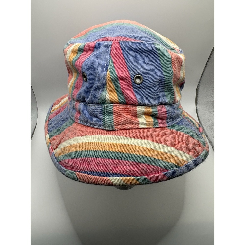 Vintage GAP Bucket Hat Large Multicolor Striped 100% Cotton Taiwan 90s Outdoor